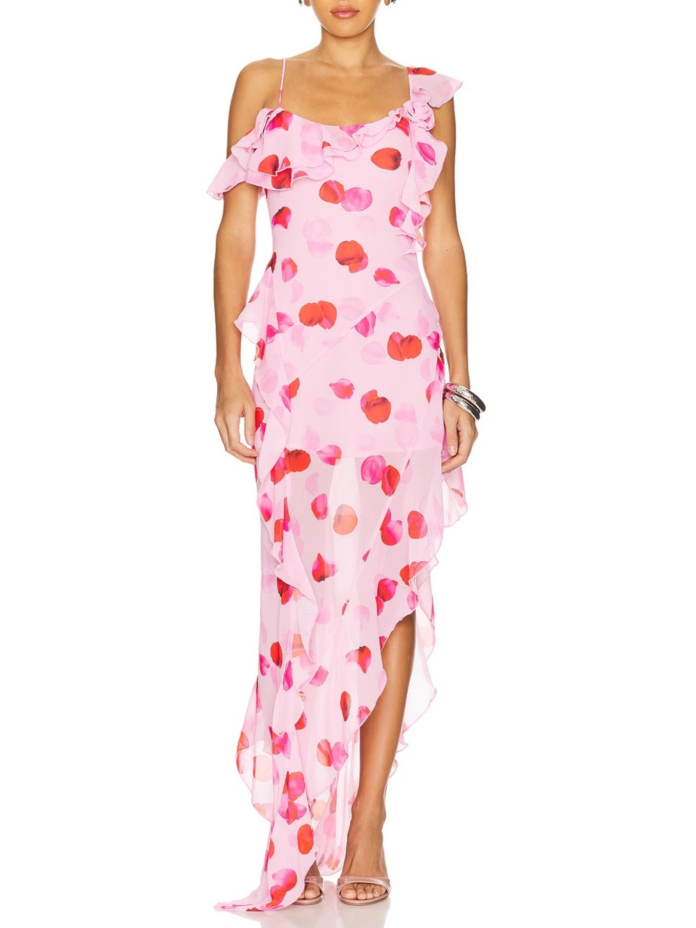 I.AM.GIA Pink Floral Ruffle Asymmetric Dress